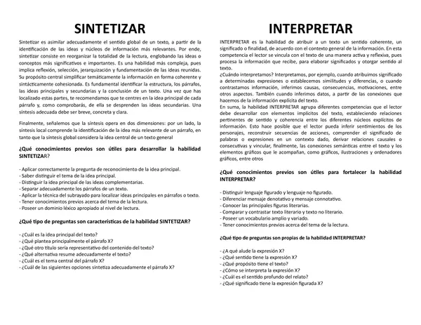 Resumen habilidades de comprensión lectora - competencia lectora