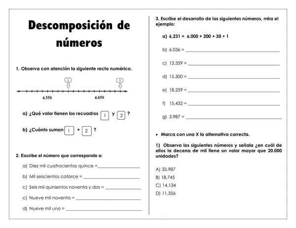 Guía de trabajo - Descomposición de números