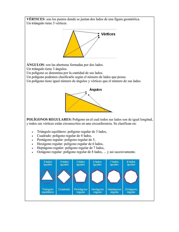 Geometría: Lados, vértices y ángulos de polígonos regulares e irregulares