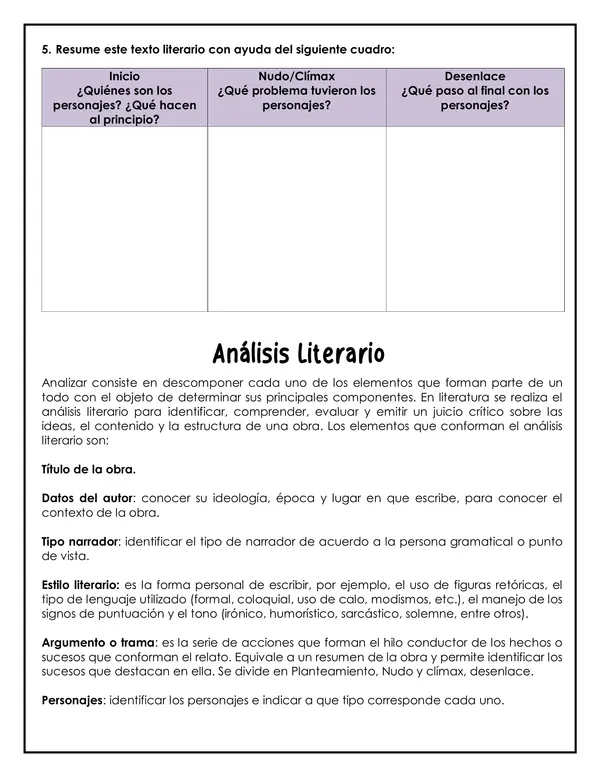 Guía de trabajo - Cuento y novela - 8° básico (Lengua y Literatura)