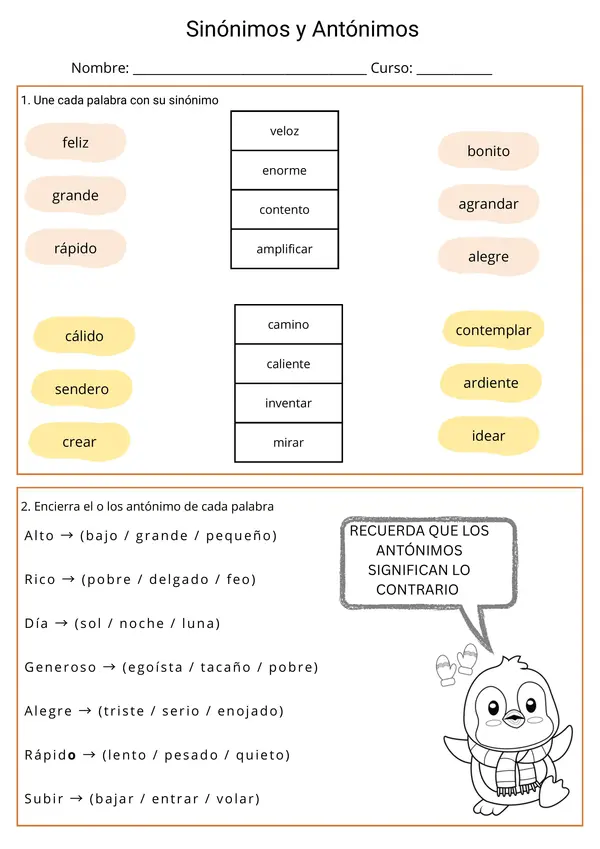Sinónimos y antónimos, Lenguaje y Comunicación