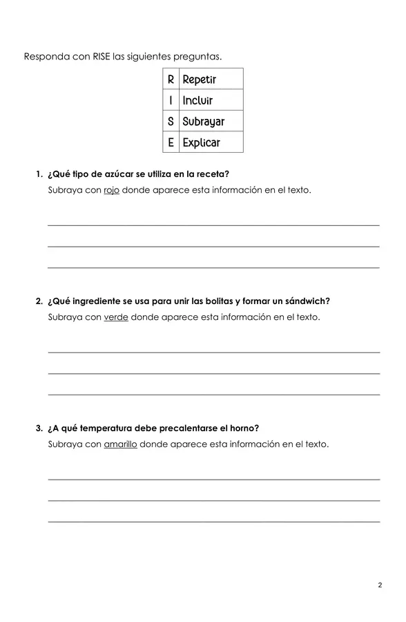 Comprensión de lectura (Receta)