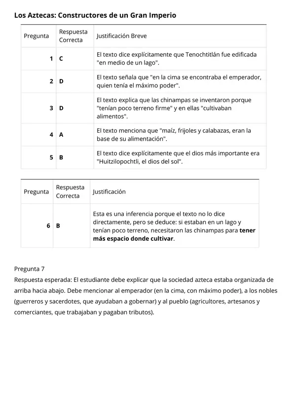 Comprensión Lectora "Los Aztecas"