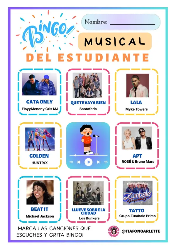 BINGO MUSICAL DEL ESTUDIANTE