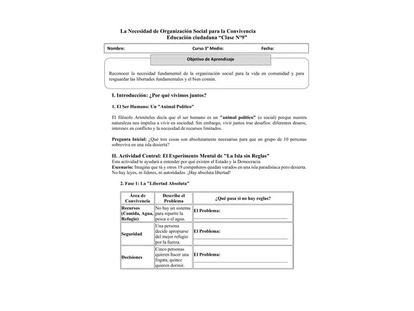 Clase N°9 de Ed Ciudadana de 3° Medio, Unidad 1 "La importancia de la convivencia social"