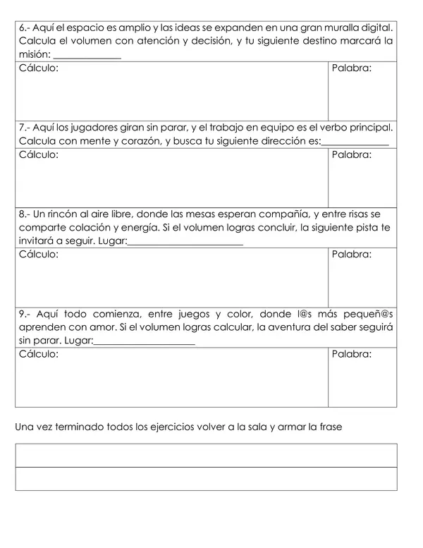 búsqueda del tesoro 6° matemática Volumen de cubos y paralelepípedos