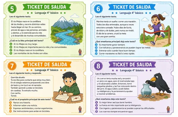 📚✨ Pack de Tickets de Salida SIMCE – Lenguaje 4° Básico ✨📚