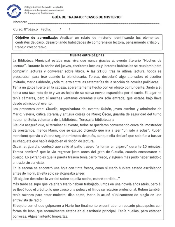 Guía de Trabajo: Casos de Misterio – Panel de Investigación