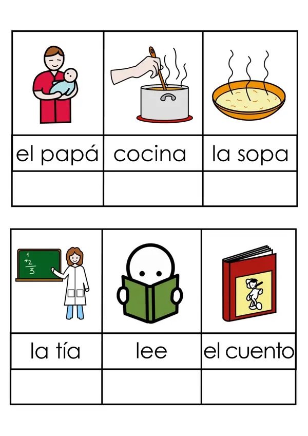 Fichas concretas Etapa 2 del Método Global de Lectura (imágen-palabra)