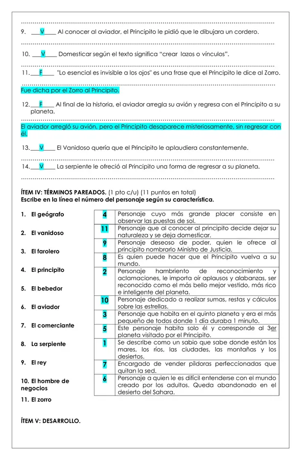 Prueba Lectura - El Principito