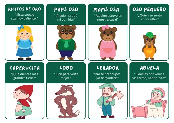 Tarjetas de Personajes de Cuentos Clásicos para Comprensión Lector