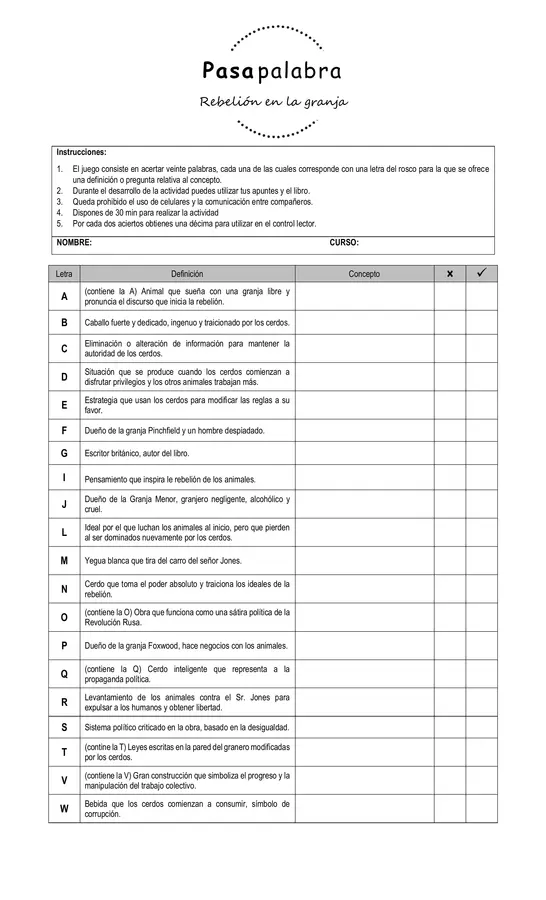 Guía de trabajo: Lectura Rebelión en la granja