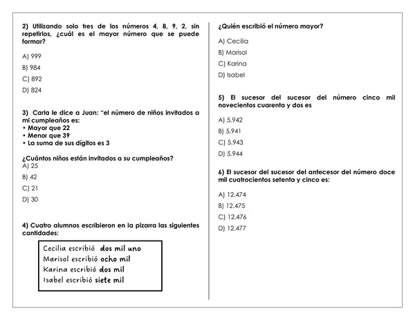 Guía de trabajo - Descomposición de números