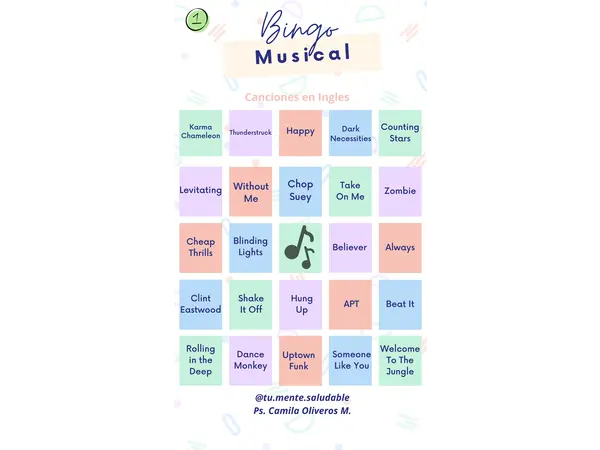 Bingo musical ingles