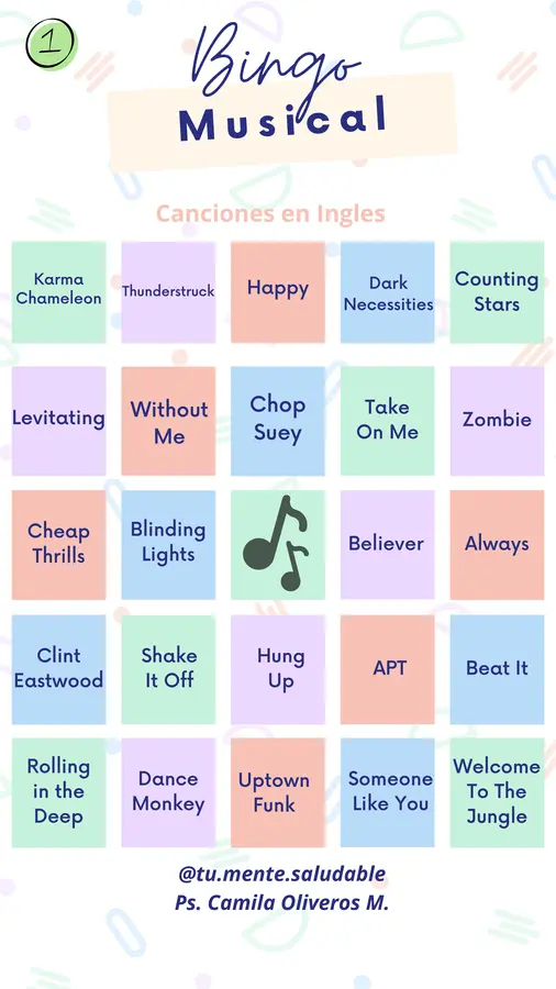 Bingo musical ingles