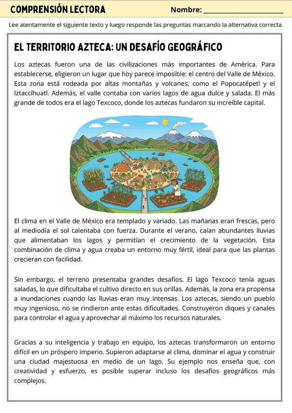 Comprensión Lectora "Los Aztecas"