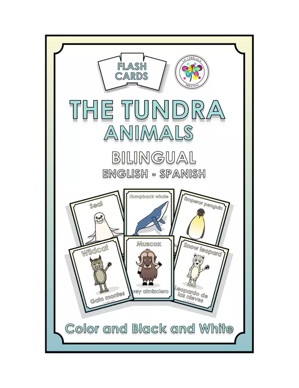 Flash Cards The Tundra Artic Antartic Animals Cut Color BW Bilingual 