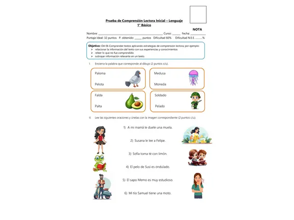 Prueba de Comprensión Lectora Inicial – Lenguaje | 1° Básico