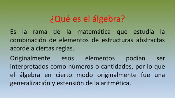 Presentación introducción al Algebra, Matemáticas, unidad 2 octavo Básico