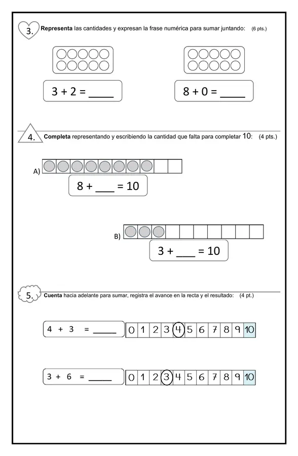 Evaluación Sumas hasta 10, 1° básico