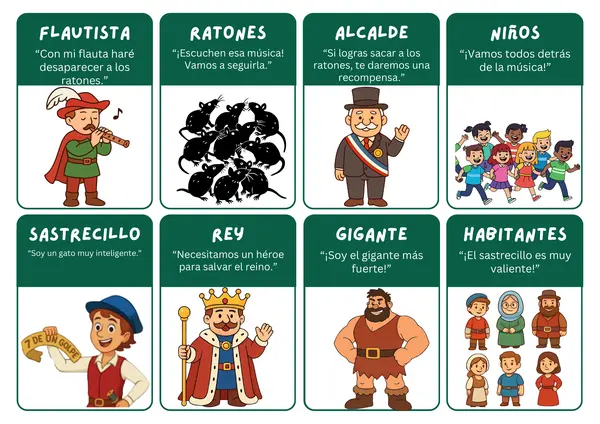 Tarjetas de Personajes de Cuentos Clásicos para Comprensión Lector