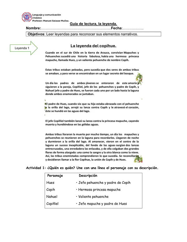 Comprensión lectora de leyendas.