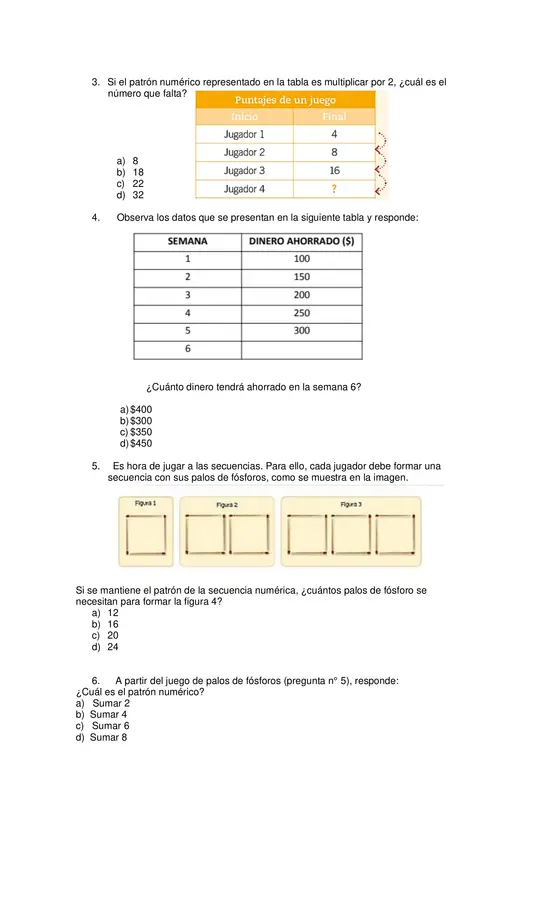 Evaluación Patrones y secuencias numéricas 