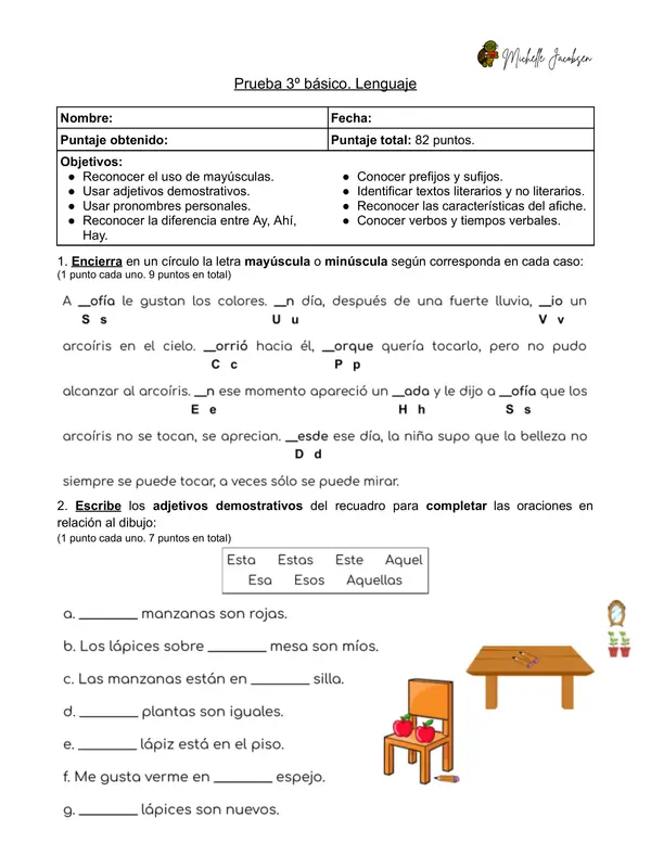 Prueba diagnóstica de Lenguaje, 3ero básico