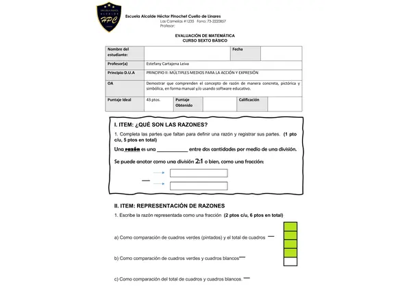Prueba Razones 6° Básico
