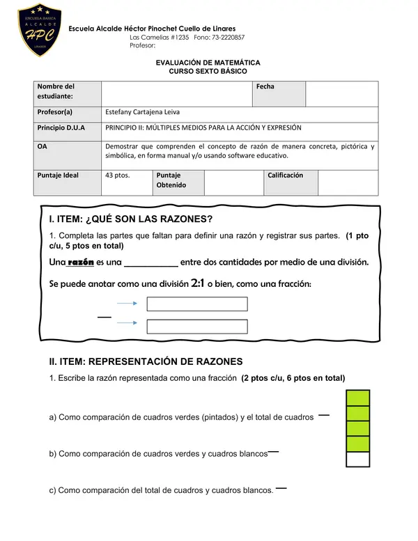 Prueba Razones 6° Básico