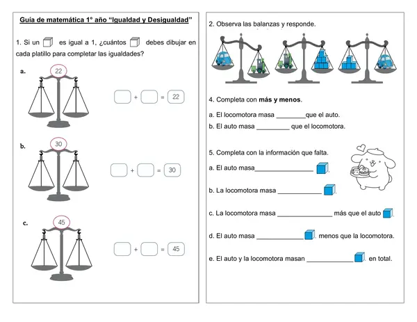 Guía de matemática 1° año "Igualdad y desigualdad"
