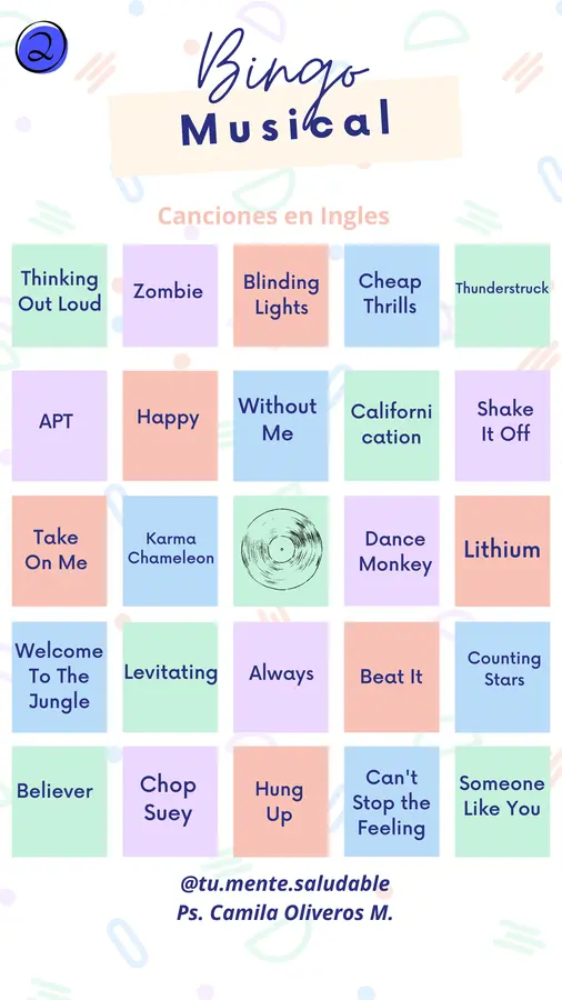 Bingo musical ingles
