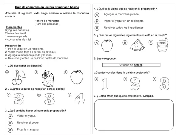 Guía comprensión lectora 1° básico "La Receta"