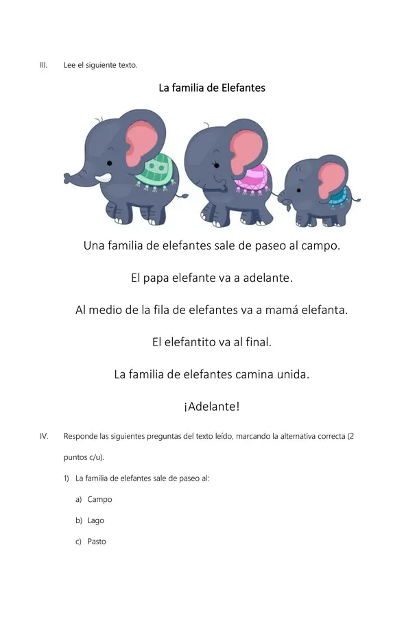 Prueba de Comprensión Lectora Inicial – Lenguaje | 1° Básico
