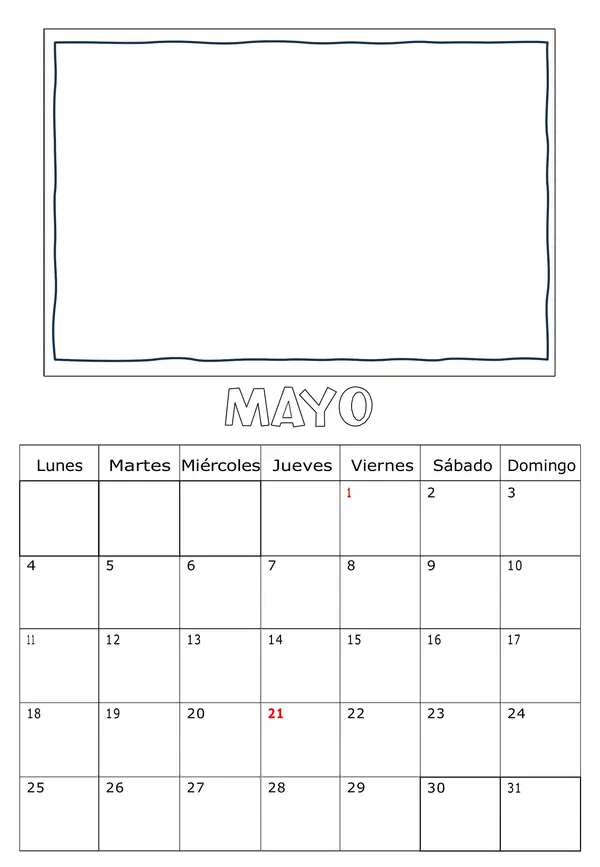 Calendario 2026 para dibujar los meses del año (con feriados de Chile)