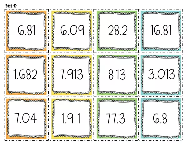 Ordenar decimales: décimas, centésimas y milésimas Set de Números 
