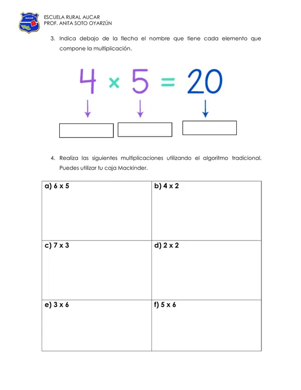 Guía de repaso de multiplicación. 