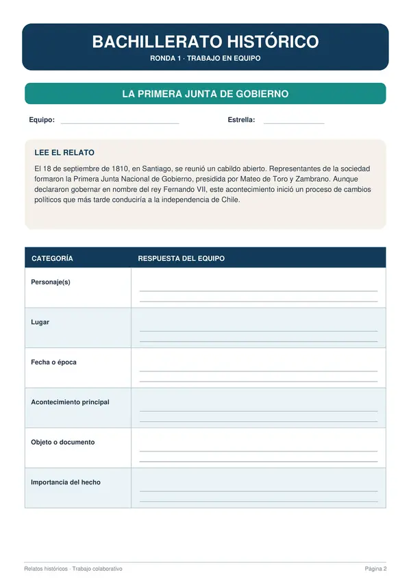 Juego Bachillerato Relatos Históricos 