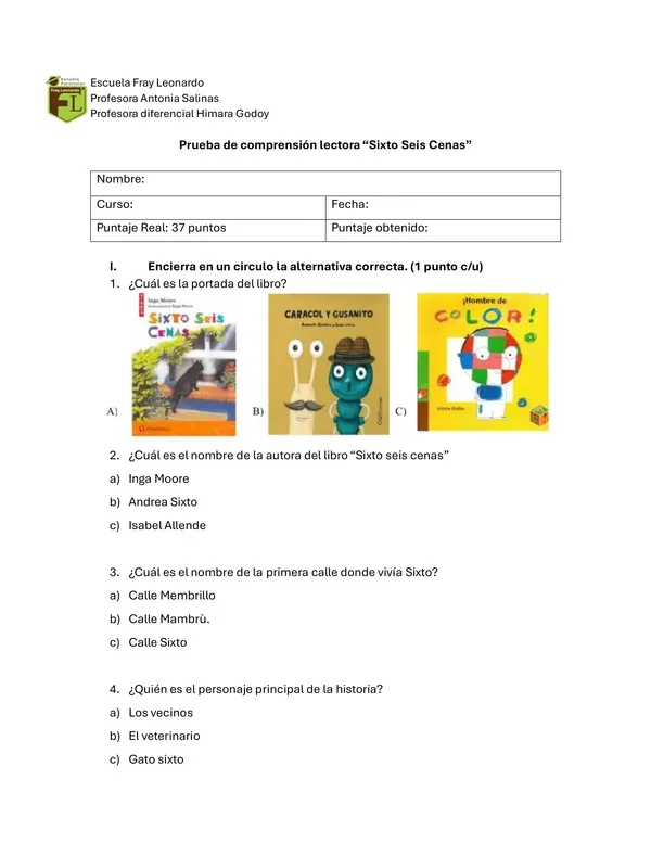 Comprensión de lectura "Sixto Seis Cenas"