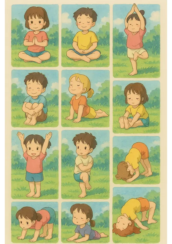 Yoga para Niños – Set Ilustrado de Posturas con Estilo Ghibli