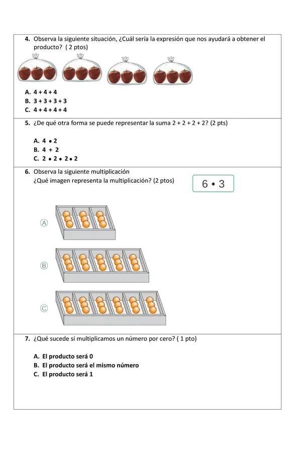 Evaluación multiplicaciones 3 básico