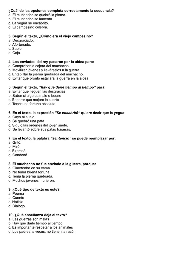 Guía de comprensión 4° año "Antiguo consejo chino"