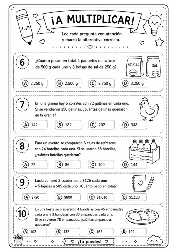 📚 Guía de Reforzamiento Matemático: Multiplicaciones y Problemas Aplicados