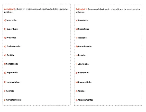 Vocabulario cuento Invensión del insecto