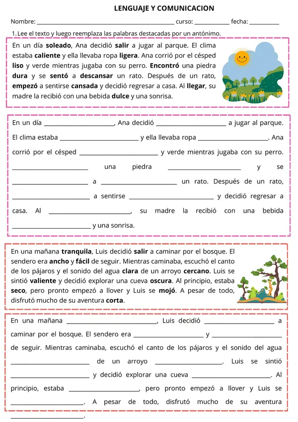 Antónimos, para fortalecer el vocabulario Lenguaje y comunicación