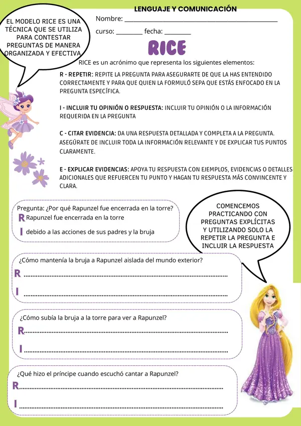 Modelo RICE comprensión lectora