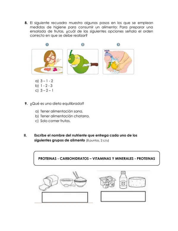 Evaluación Ciencias "alimentación y uso de los recursos"