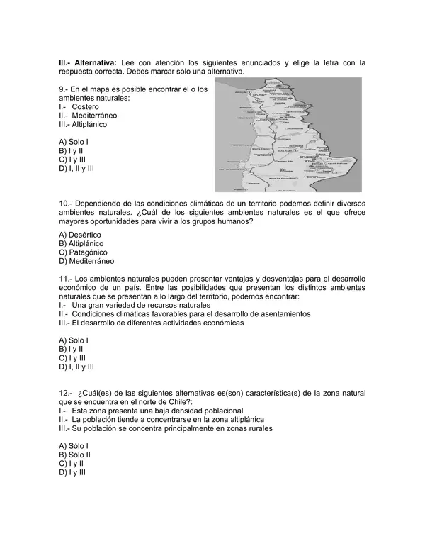 Evaluacion de Historia y Geografia 6 Basico: las caracteristicas del territorio nacional