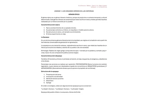 Resumen Unidad 1: Epopeya