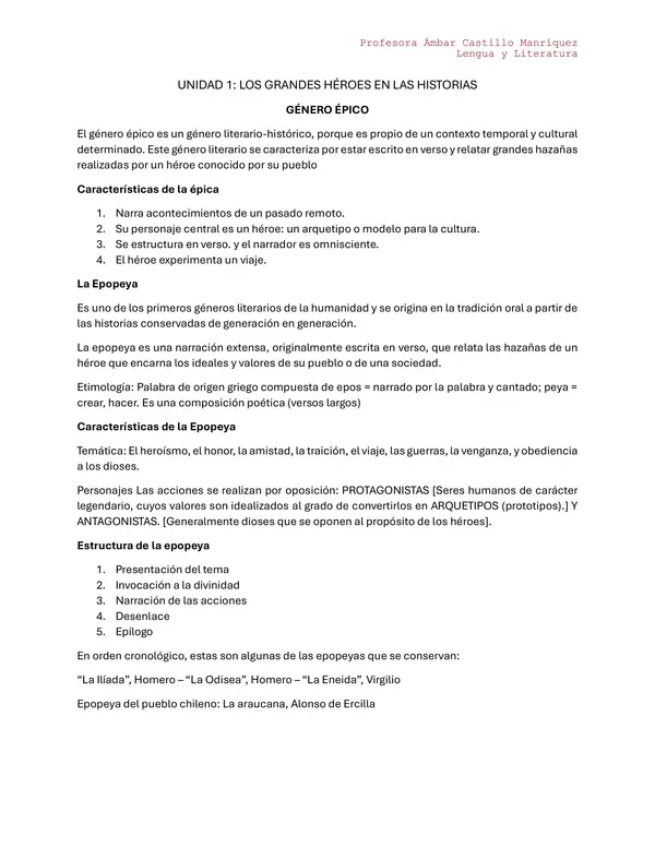 Resumen Unidad 1: Epopeya